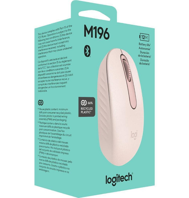 Logitech M196 Bluetooth Ambidextrous Mouse (Rose)