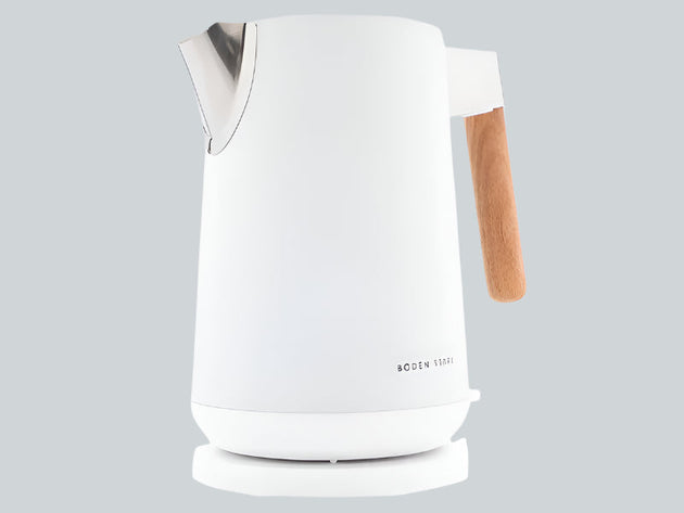 Elegant Boden Stark 1.7L White Stainless Steel Kettle with Red Oak Handle
