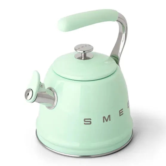 Smeg Retro 2.4 Quart Whistling Stovetop Kettle - Stylish Green Stainless Steel Design