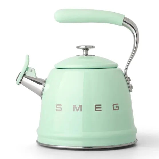 Smeg Retro 2.4 Quart Whistling Stovetop Kettle - Stylish Green Stainless Steel Design