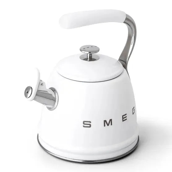 Iconic Smeg 2.3 Quart Whistling Stovetop Kettle: Cool-Touch Handle, White Finish