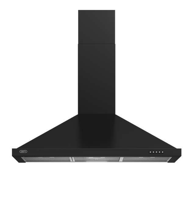 Defy 900 Chimney Cookerhood: Powerful Extraction, Black Stainless Steel, LED Light