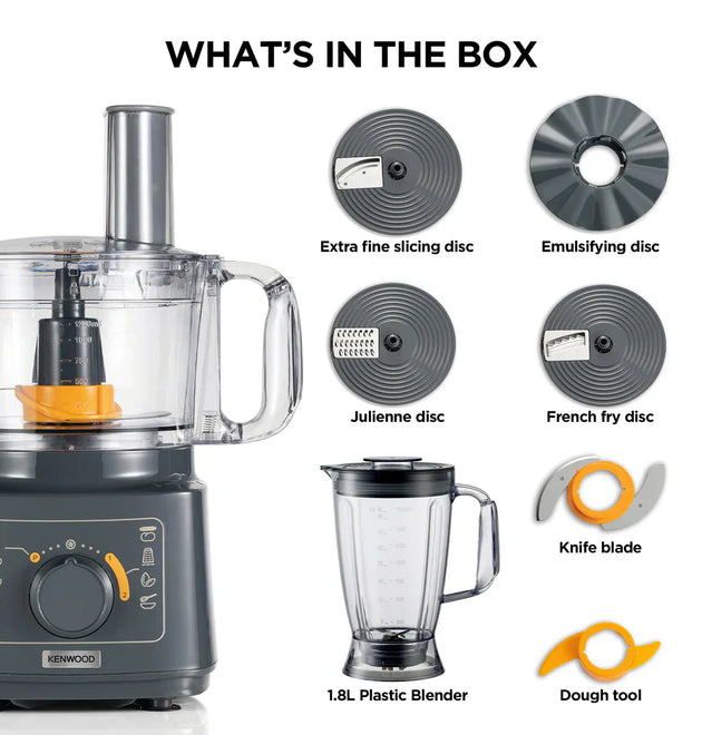 Kenwood FDP03.50GY 750W Food Processor: Blender, Slicer, Grater, Dough Tools