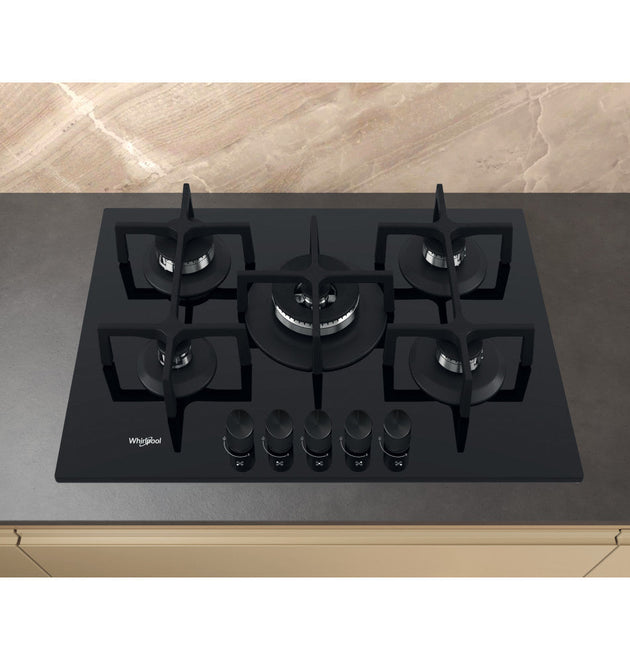 Whirlpool 73cm 5-Burner Gas Hob: High-Efficiency, FlexiFlame, Easy-Clean Cast Iron