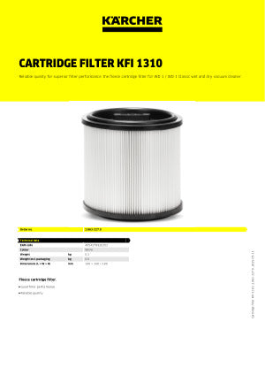 Karcher KFI 1310 Fleece Cartridge Filter for WD 1 Wet Dry Vacuum Cleaner