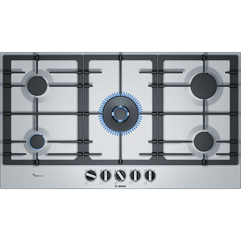 Bosch Series 6 90cm Stainless Steel 5-Burner Gas Hob with FlameSelect