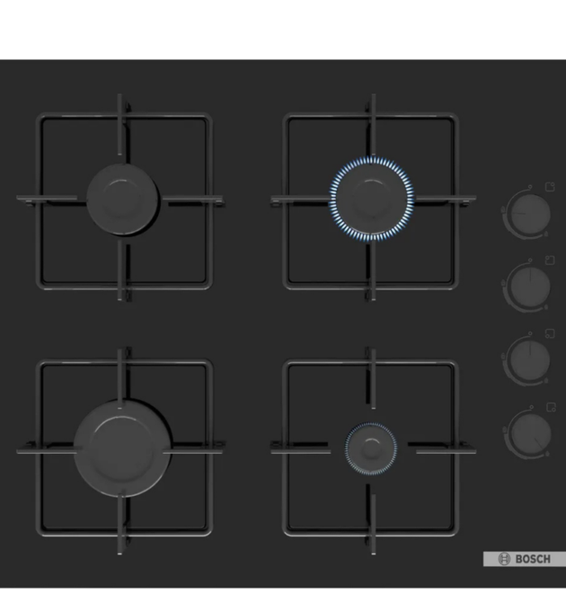 Bosch POP6CP30M 60cm Tempered Glass 4-Burner Gas Hob with Flame Safety