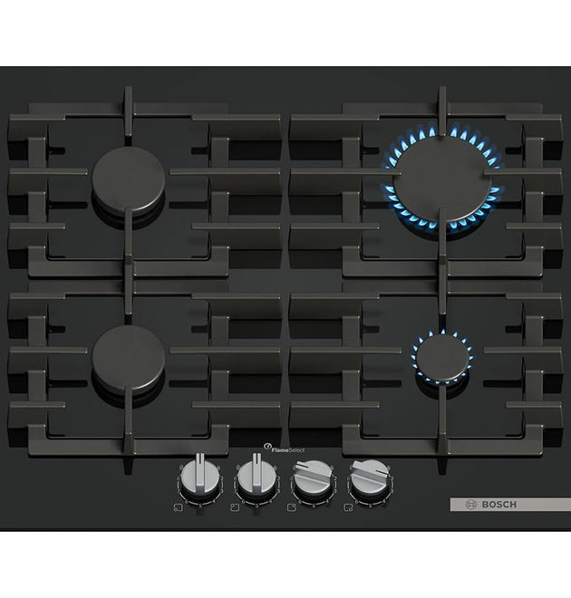 Bosch PPP6A6I40Z 23.6-inch Black Tempered Glass Gas Hob with FlameSelect Control