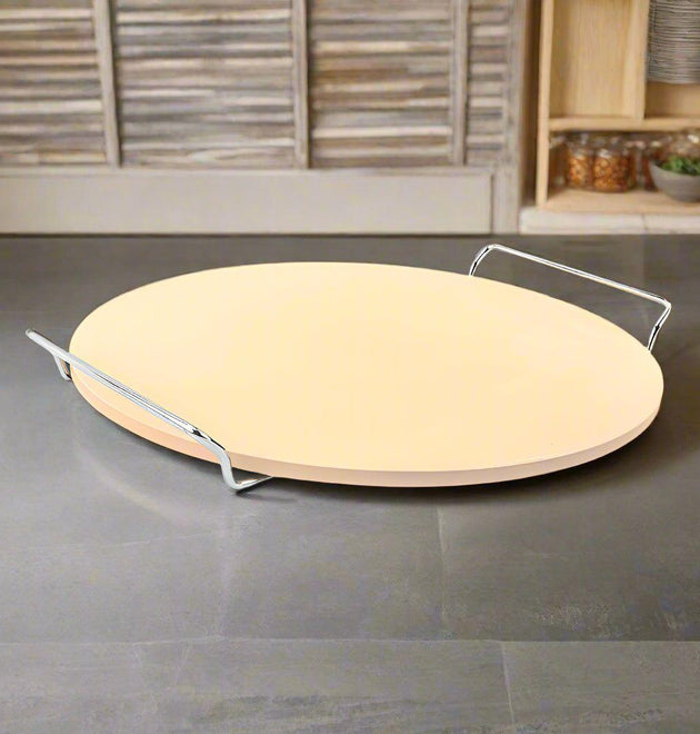 Salton Durable Ceramic Pizza Stone with Iron Serving Rack for Crispy Crusts