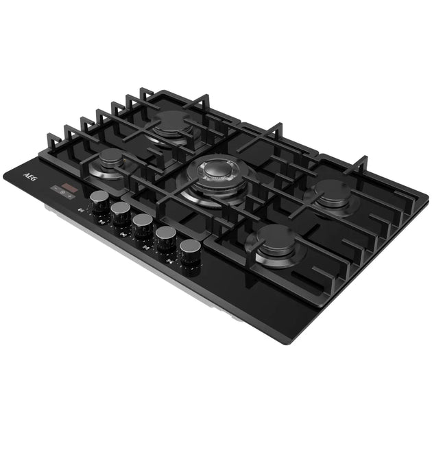 AEG ZA75BIH1 75cm Gas-on-Glass Hob: 5 Burner Wok, Safety, Timer