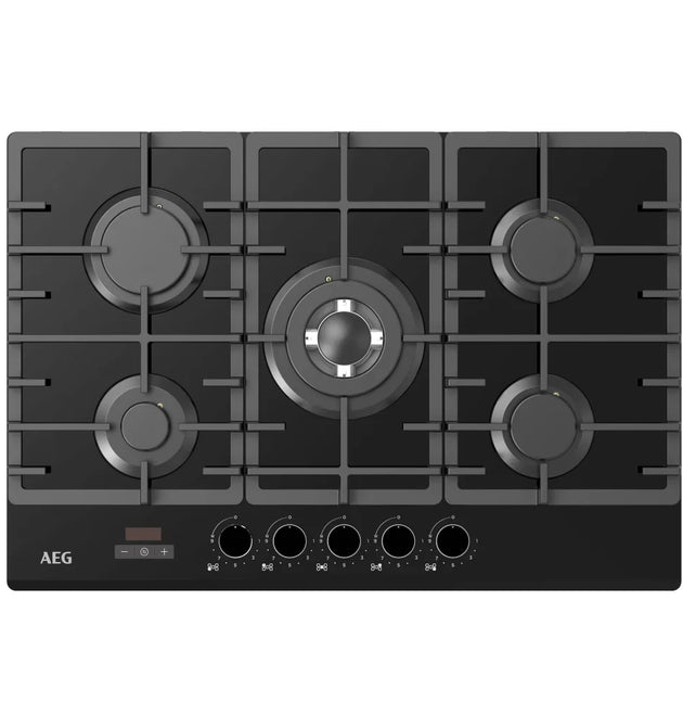 AEG ZA75BIH1 75cm Gas-on-Glass Hob: 5 Burner Wok, Safety, Timer