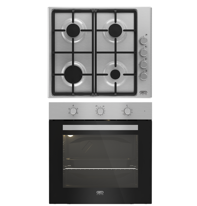 Defy DCB843E Elegant Black Steel Oven & Gas Hob Kitchen Combo Set