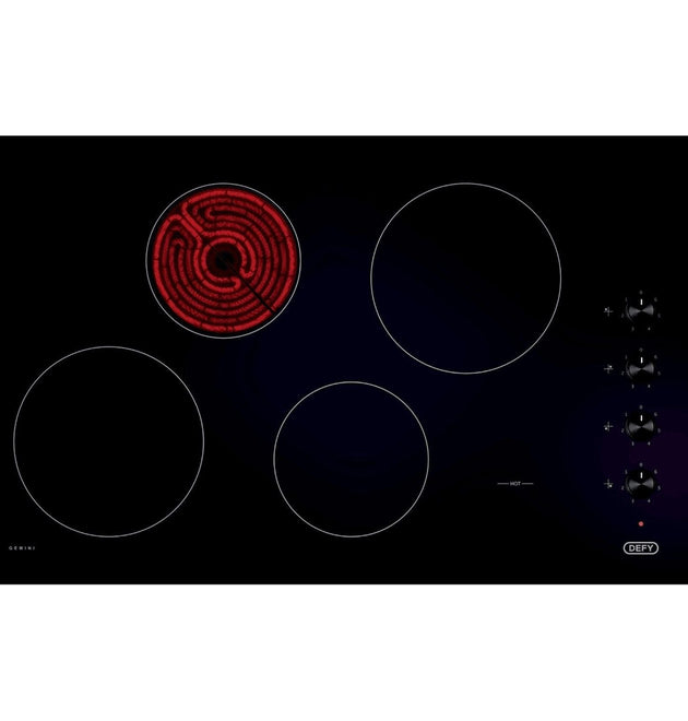 Defy DHD413 Gemini 80cm Vitroceramic Electric Cooktop Hob, Sleek Black Glass