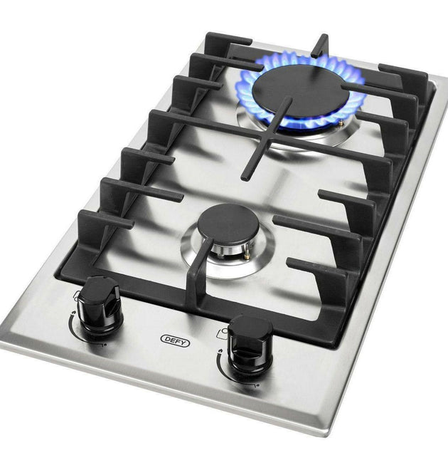 Defy DHG134 Compact 2-Burner Stainless Steel Gas Hob with Cast Iron Supports