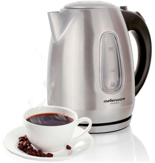 Mellerware Milan 1.7L Cordless Electric Kettle, Stainless Steel, Auto Shut-Off