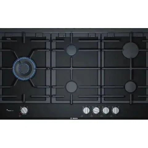 Bosch 90cm FlameSelect Gas Hob: Powerful Wok Burner, Dishwasher-Safe Grates